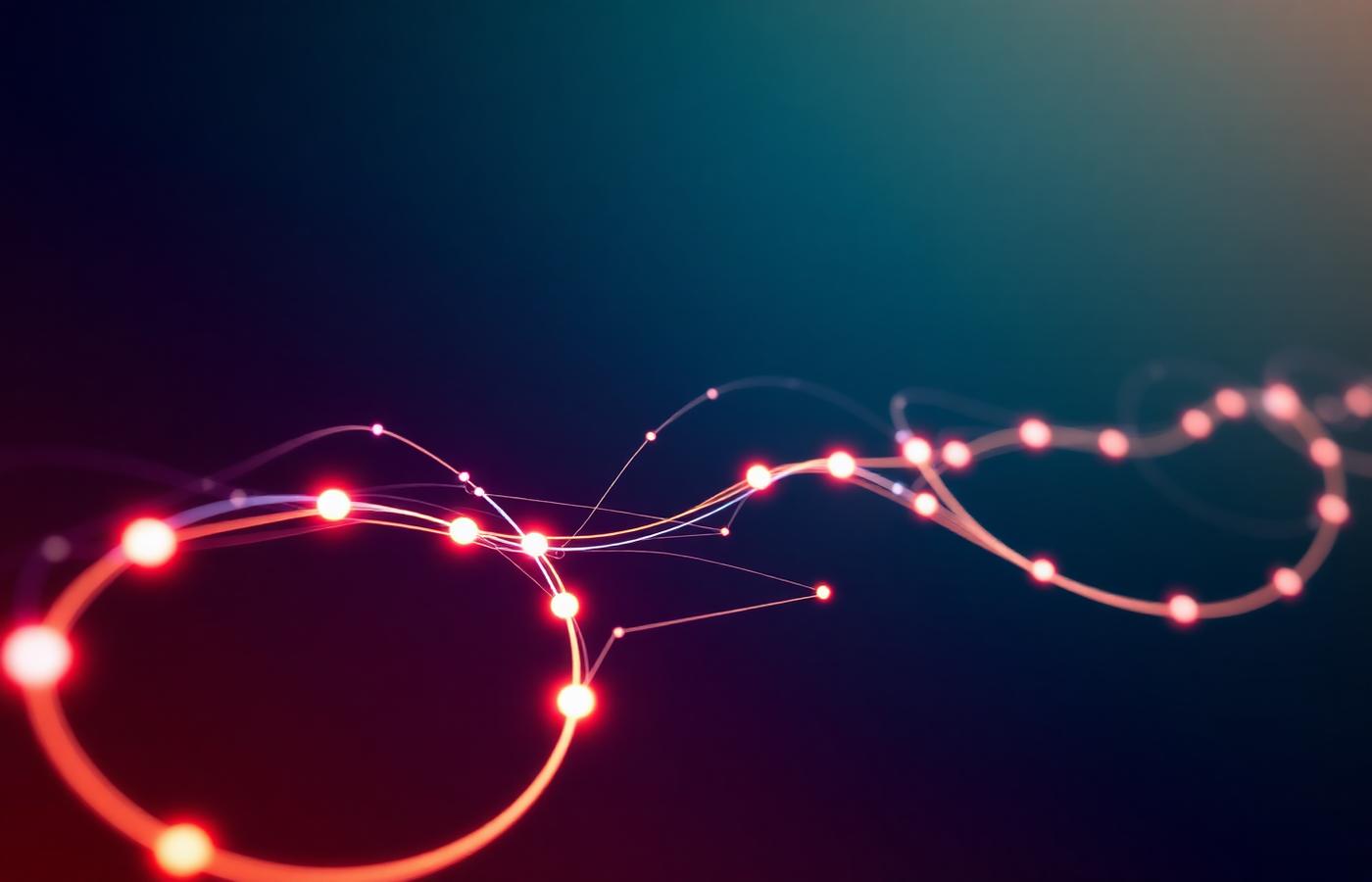 Flowing neon lines visualizing a modern software delivery pipeline
